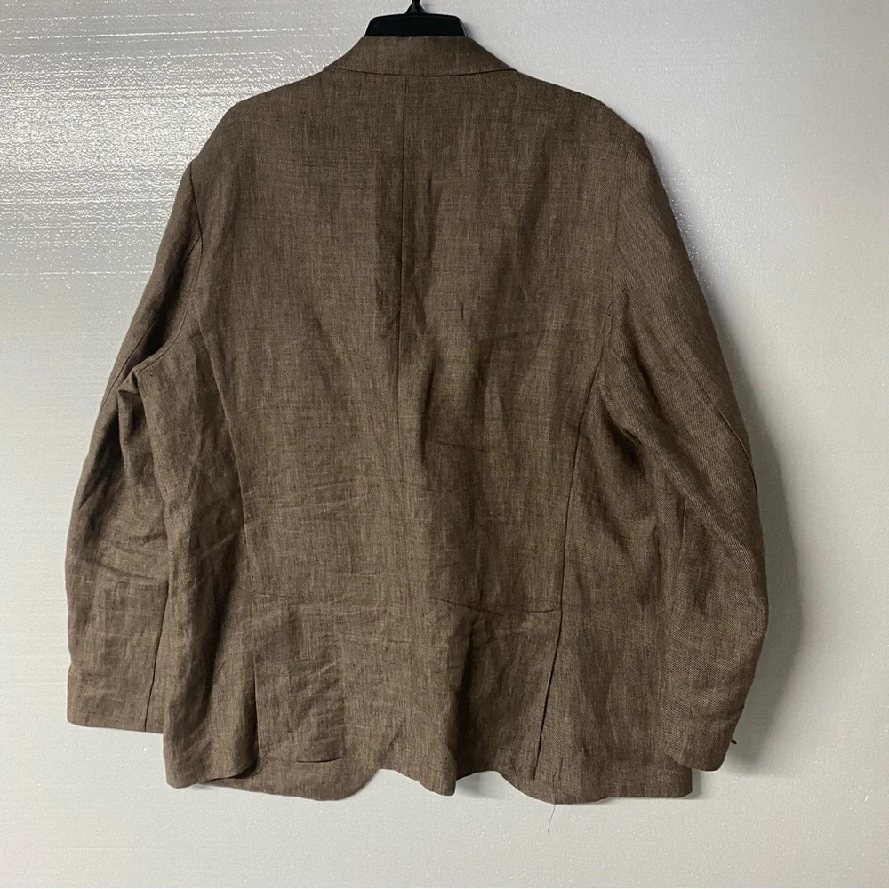 Talbots For Men Blazer Sport Jacket L Brown 100% Linen 3 Button Business Casual